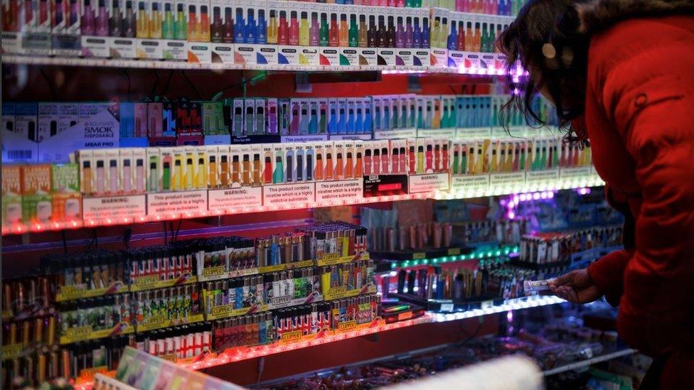 Disposable vapes on shop shelf