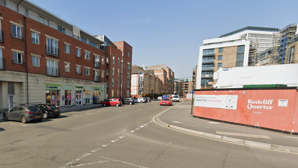 A wide shot of Redcliff Street in the centre of Bristol