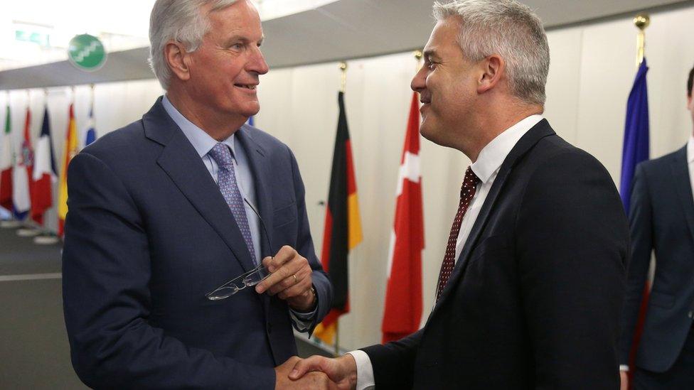 The EU's chief Brexit negotiator Michel Barnier with Brexit Secretary Stephen Barclay in Brussels