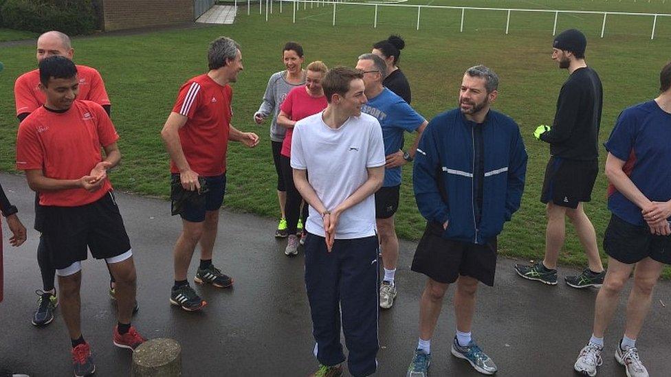 Runners in Little Stoke Park near Bristol