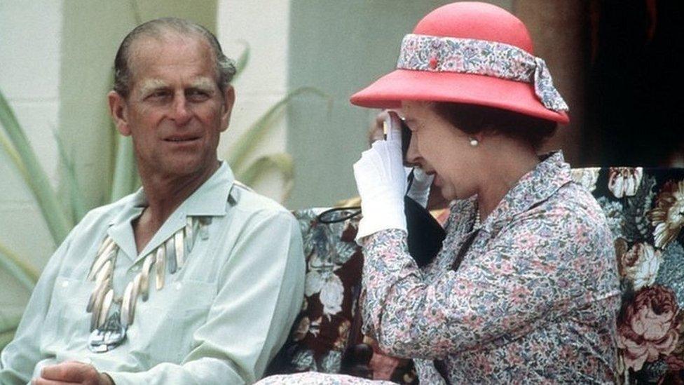 The late Queen and Duke of Edinburgh in Tuvalu in 1982