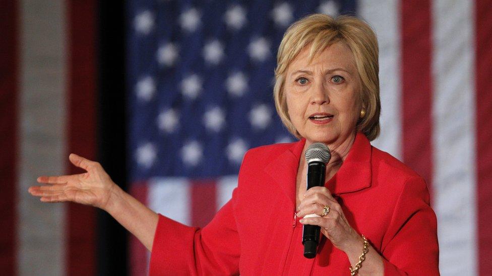 Democratic presidential candidate Hillary Clinton addresses the crowd during a campaign rally