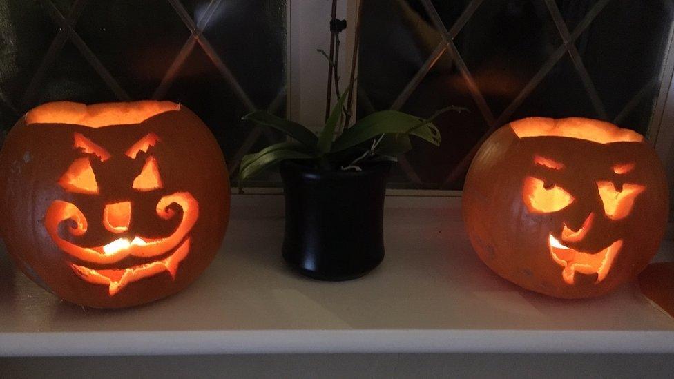 Two carved pumpkins