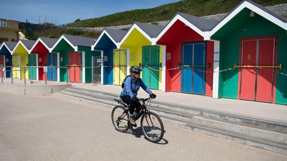 A cyclist in Barry Island