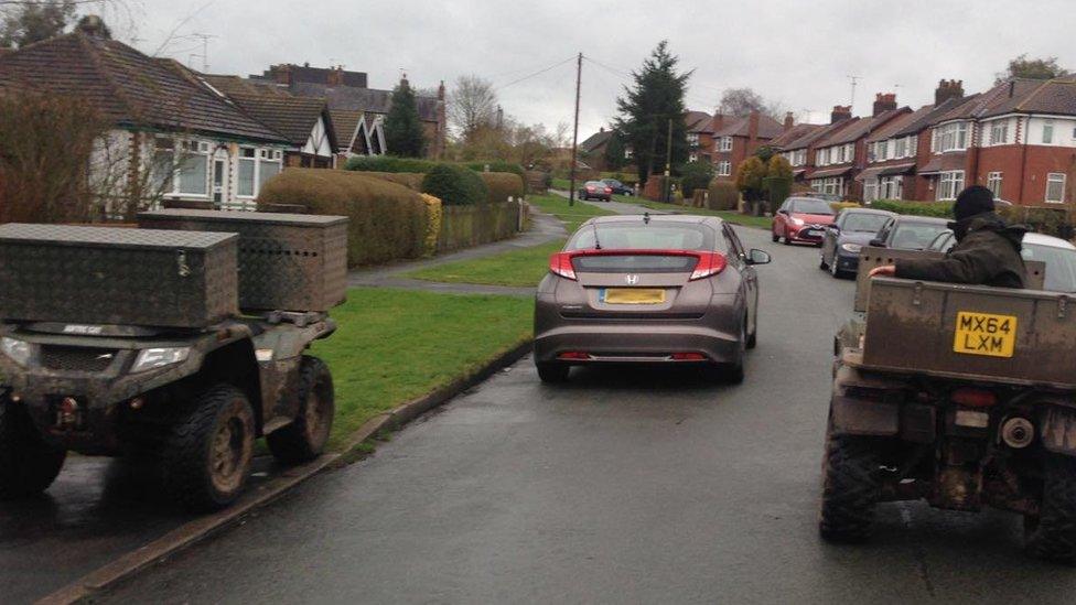 Quad vehicles on the street where foxhounds caused "mayhem"