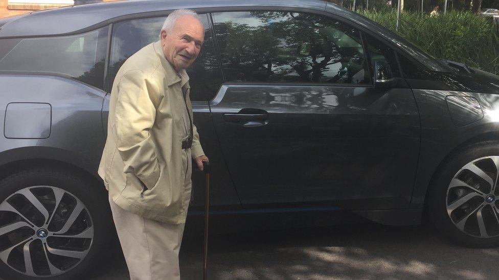 Bertony with his electric car