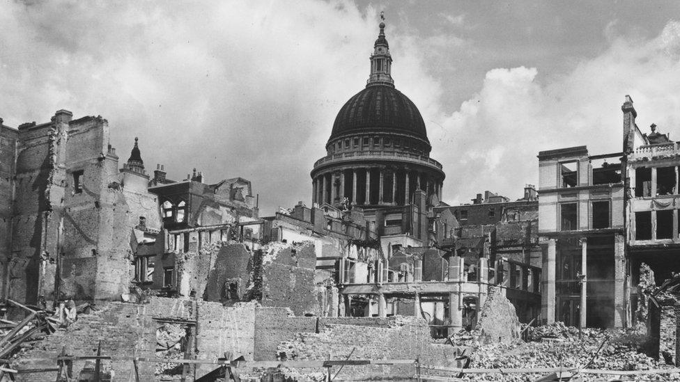 Destruction in London during World War Two.