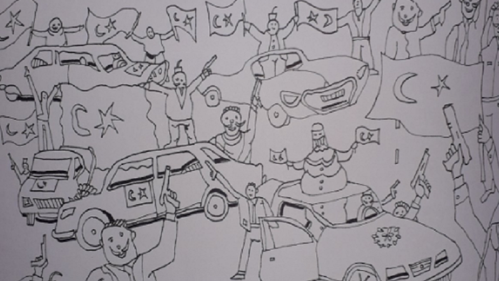 A page of a colouring book that was handed out at an AfD event in western Germany