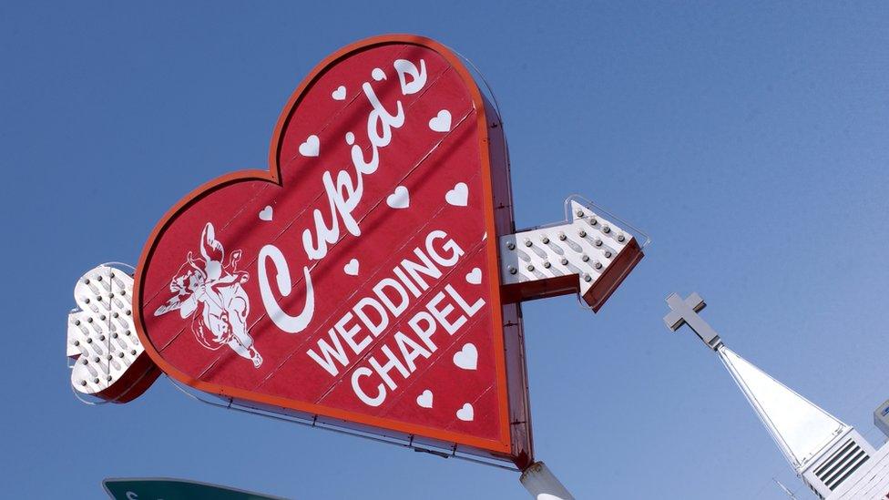 Signage for a wedding chapel in Las Vegas