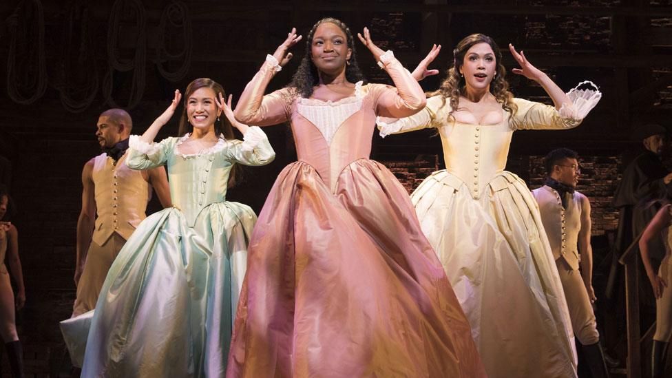 Rachelle Ann Go, Rachel John and Christine Allado as 'The Schuyler Sisters' in Hamilton