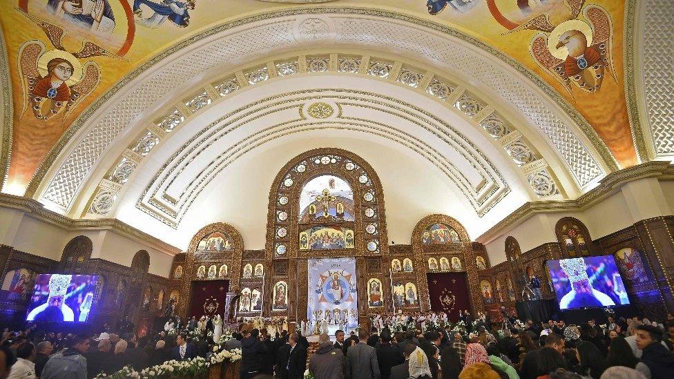 Christian worshippers attend the inauguration of a massive cathedral in Egypt"s New Administrative Capital on January 6, 2019