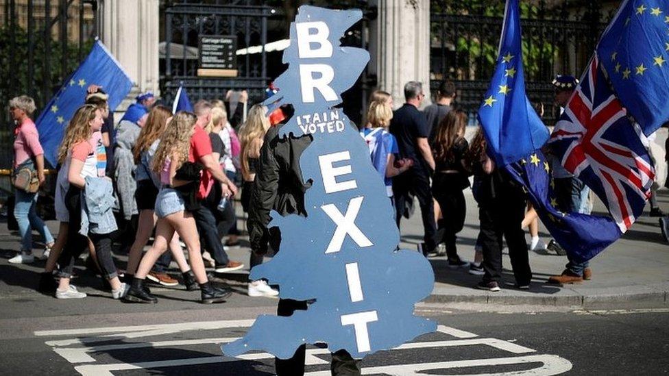 Pro and anti-Brexit protesters outside Parliament