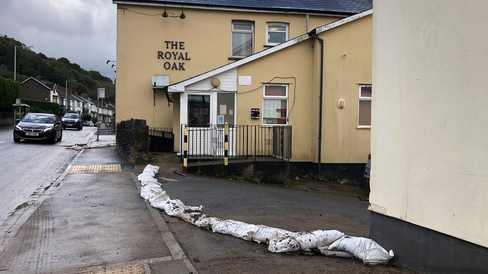 Aftermath of flooding outside The Royal Oak, Pontypridd