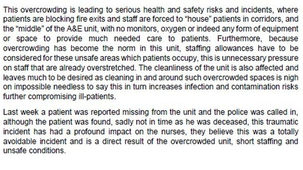 Excerpt from RCN letter to William Harvey Hospital