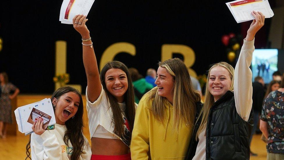 Pupils at Lagan College receiving A-Level results