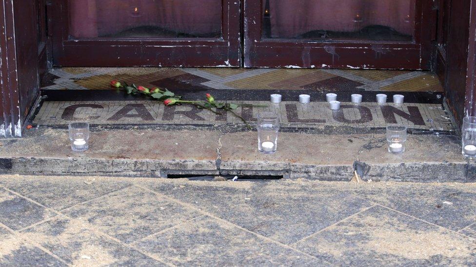 Doorstep of Carillon bar in Paris, 14 November 2015