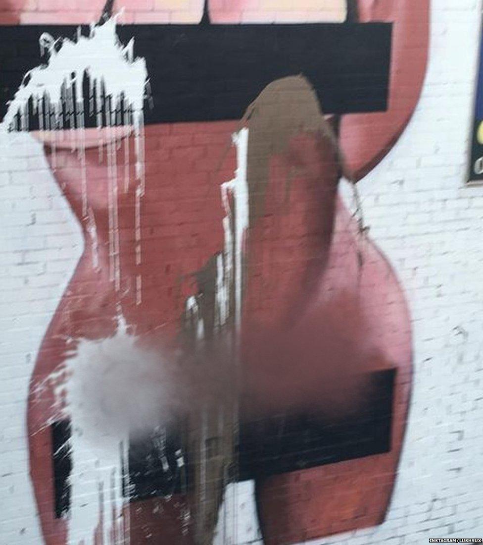 Defaced Kim Kardashian mural