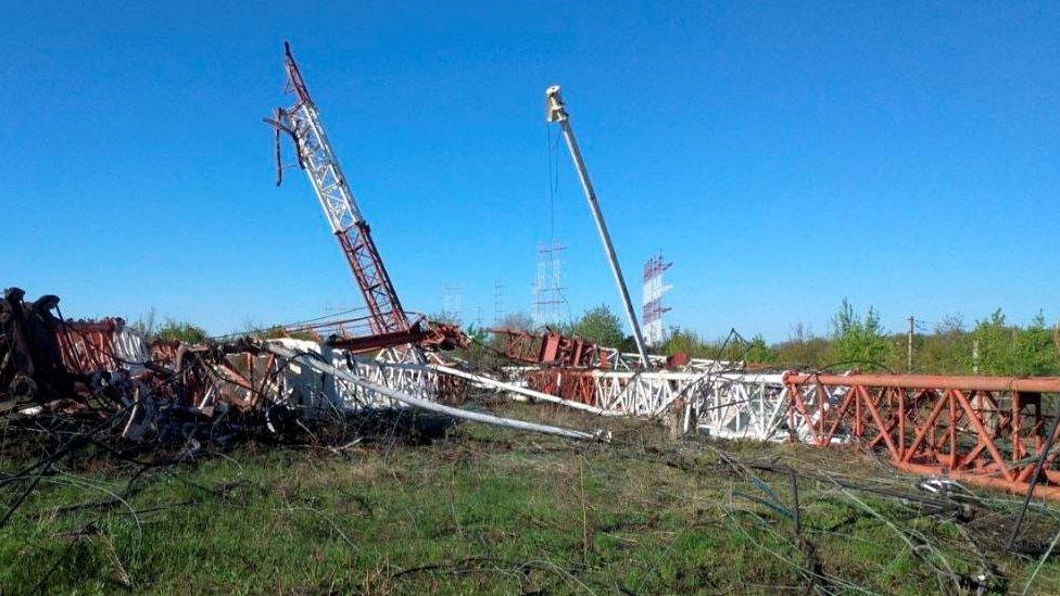 Destroyed radio masts in Transnistria