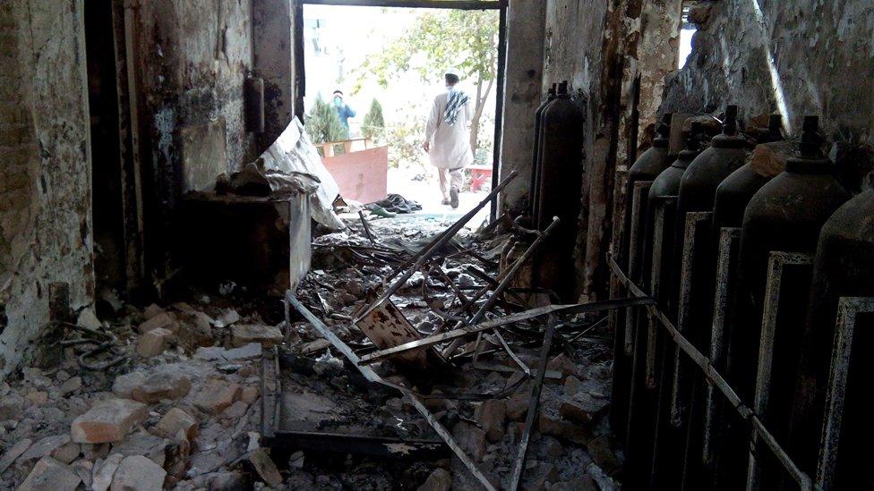 The damaged hospital in which the Medecins Sans Frontieres (MSF) medical charity operated is pictured ten days after the US air strike in the northern city of Kunduz.