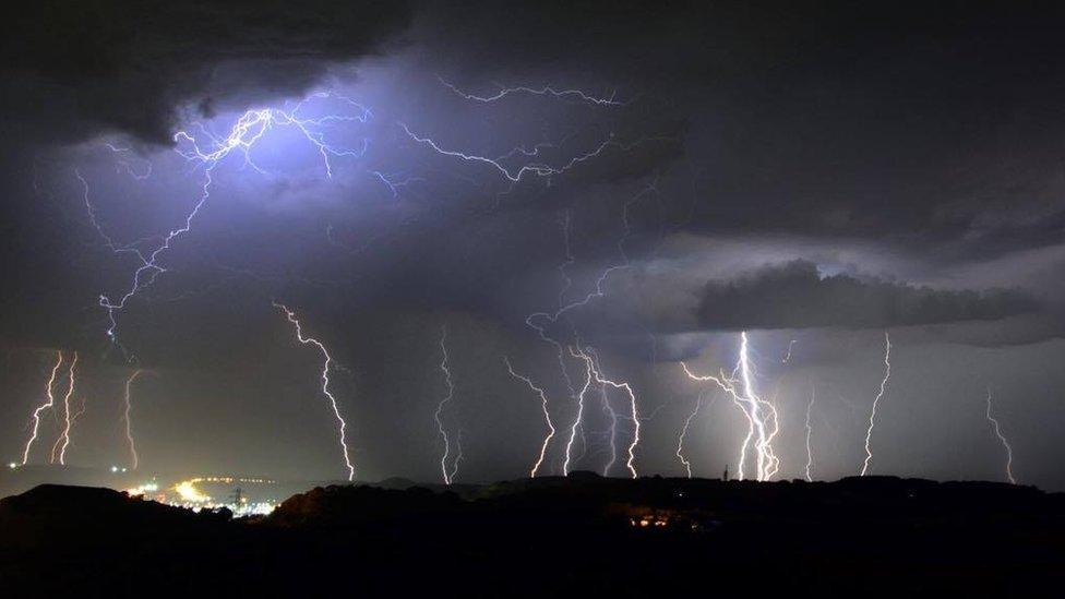 Lightning strikes throughout the night across Kent