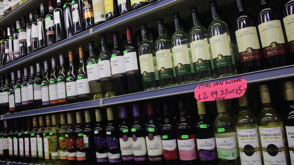 Bottled drinks on a shelf