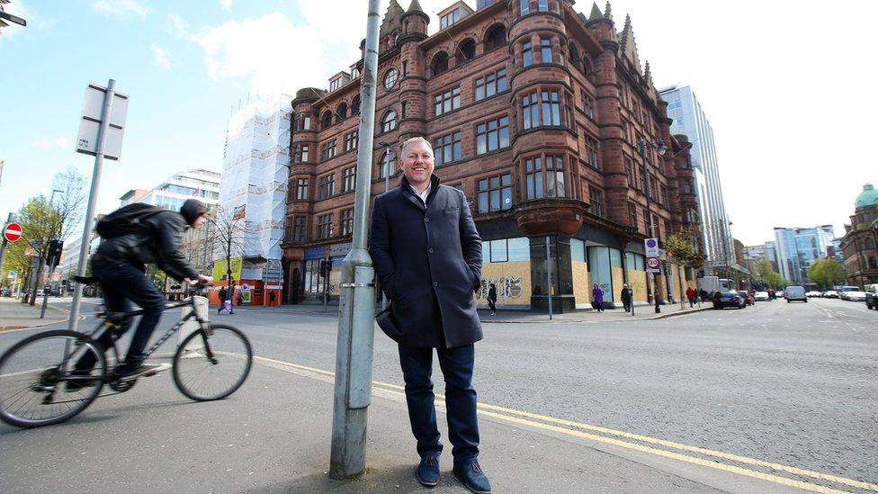 Lawrence Kenwright opposite the Scottish Mutual building