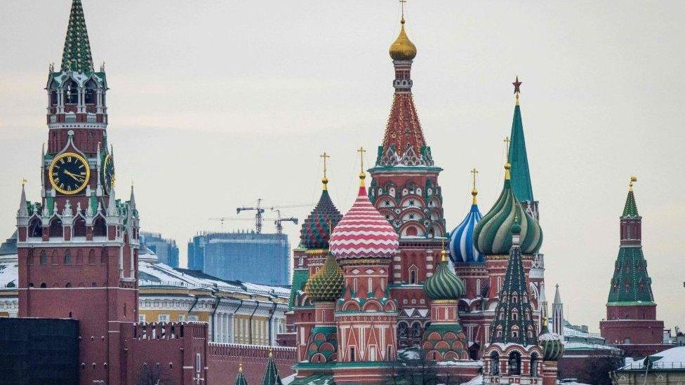 A view of the Kremlin, St. Basil's Cathedral and the Zaryadye Park in downtown Moscow on March 13, 2018. Russia will vote for President on March 18, 2018.