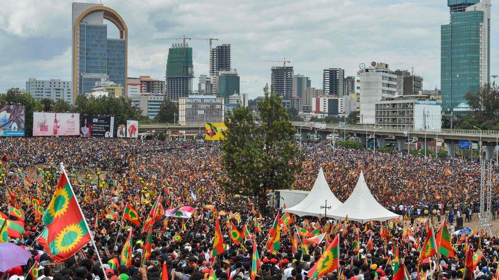 Crowds in central Addis Ababa