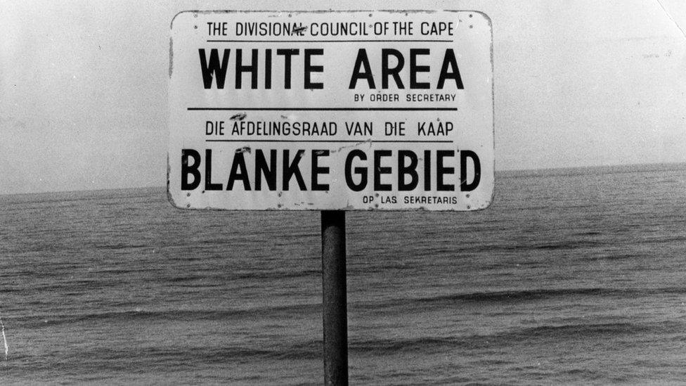 An apartheid notice on a beach near Capetown, denoting the area for whites only