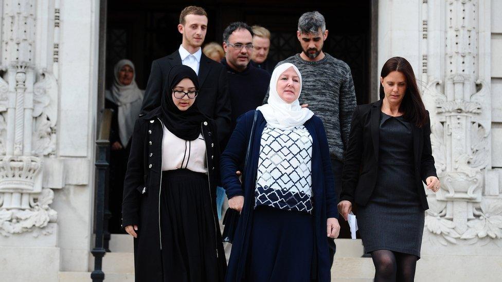 Nadine Aburas's family on the steps of Cardiff Crown Court