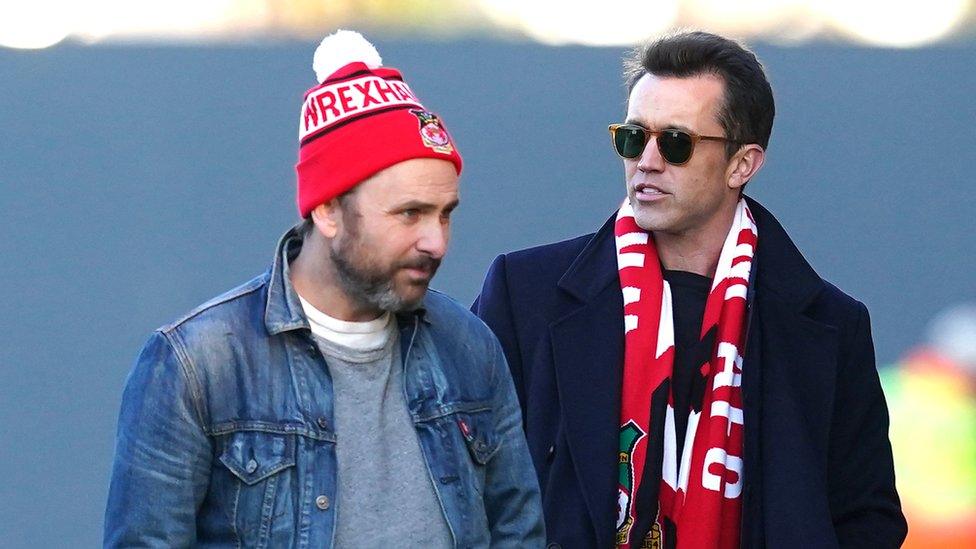 Wrexham owner Rob McElhenney and actor Charlie Day before the Vanarama National League match