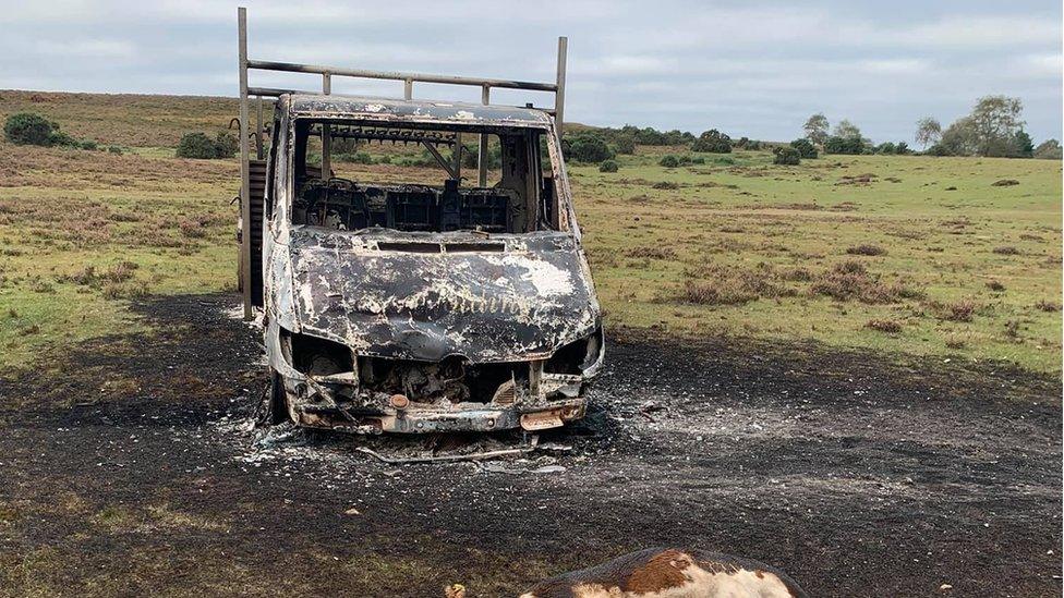 burnt truck and top of calf