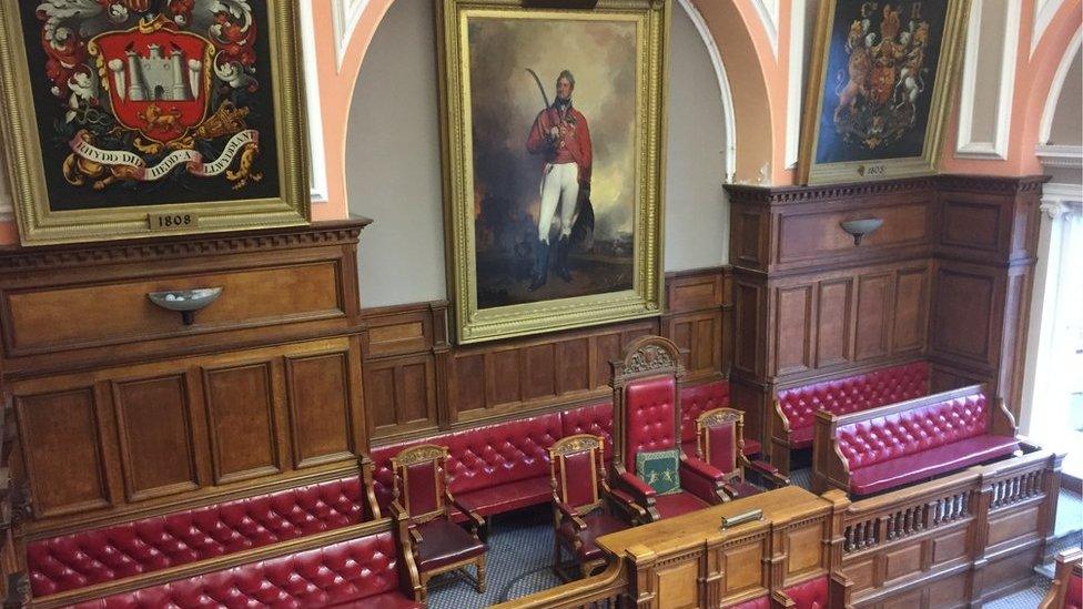 Inside Carmarthen Guildhall