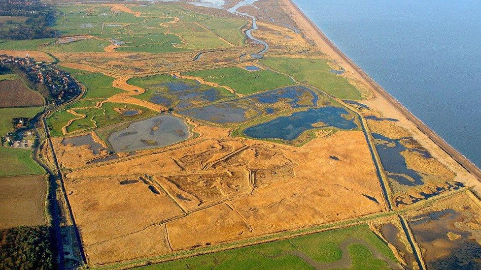 An aerial view of Cley Marshes