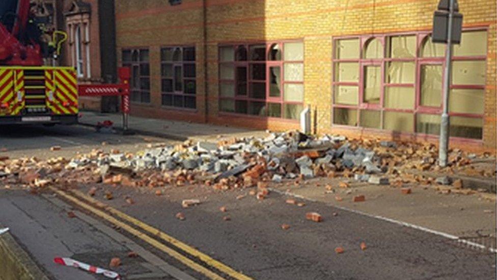 Fallen masonry in Epsom