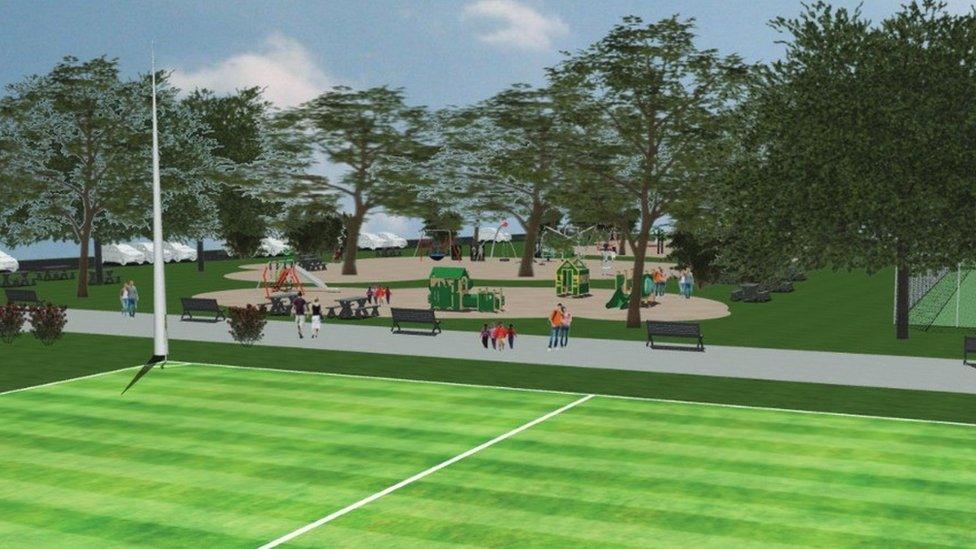 A graphic depicting the proposed playground next to the football pitch