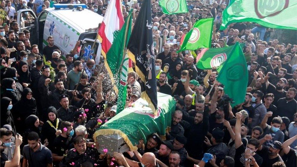 Funeral of Amal member killed in Beirut fighting (15/10/21)