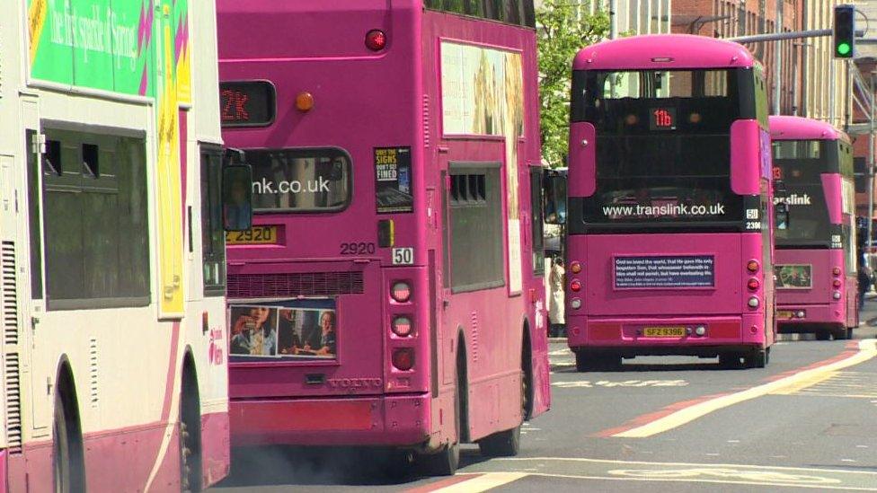 Translink buses in traffic