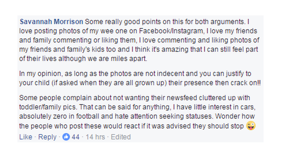 Savannah Morrison Facebook comment