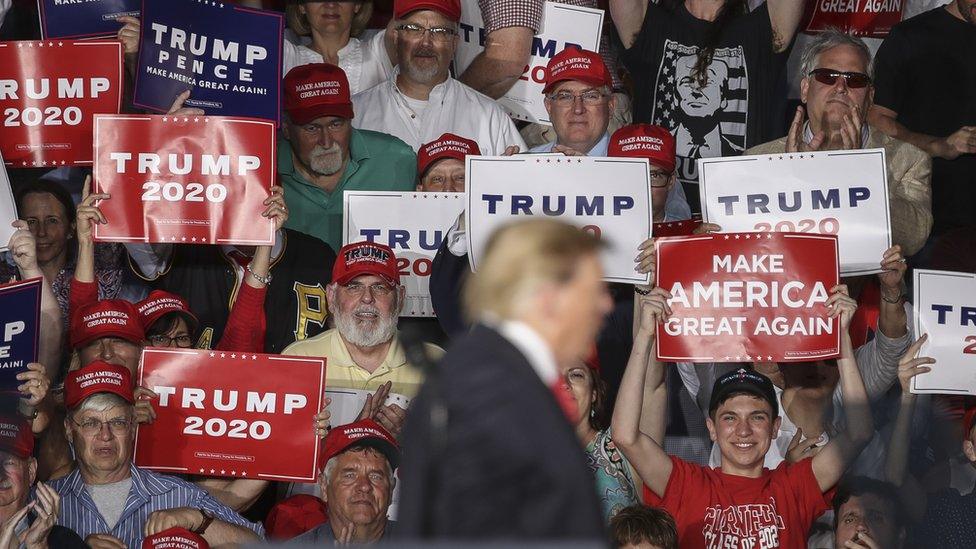 The crowd looks on as U.S. President Donald Trump speaks during a 'Make America Great Again' campaign rally at Williamsport Regional Airport, May 20, 2019 in Montoursville, Pennsylvania.