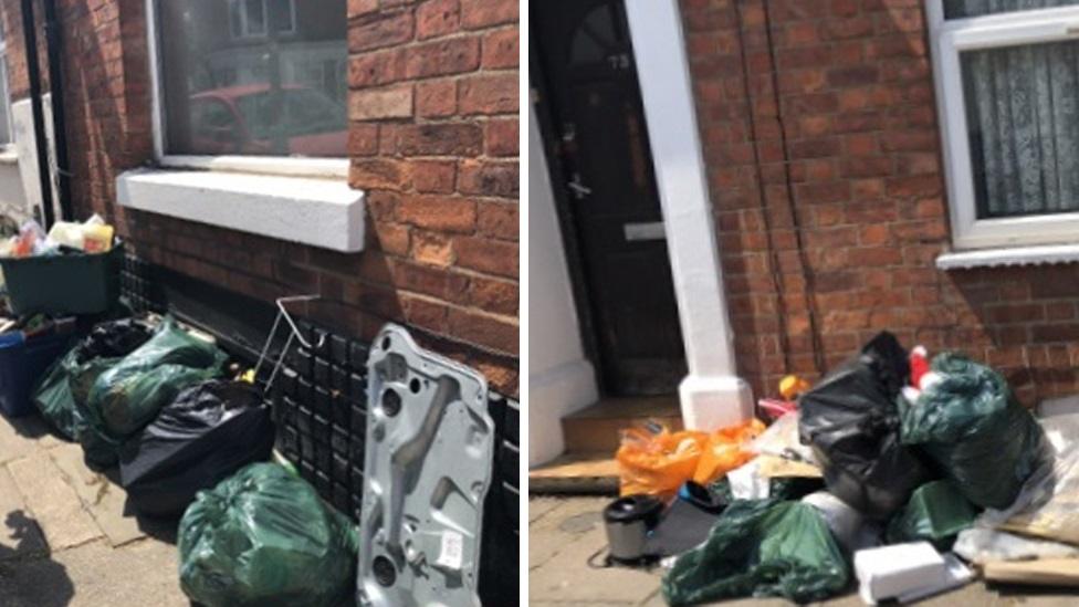 Rubbish piling up in the street in Northampton.