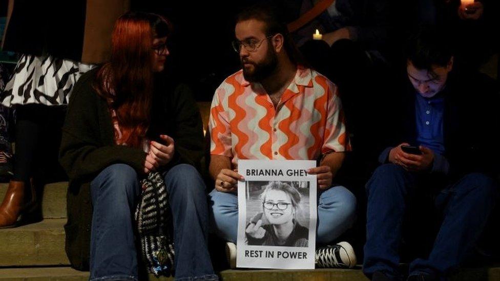 People attend a vigil in memory of Brianna Ghey, at St. George"s Hall in Liverpool