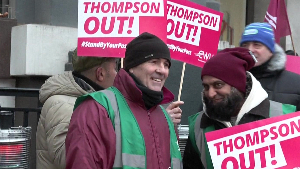 Royal Mail workers striking outside Mount Pleasant Mail Centre