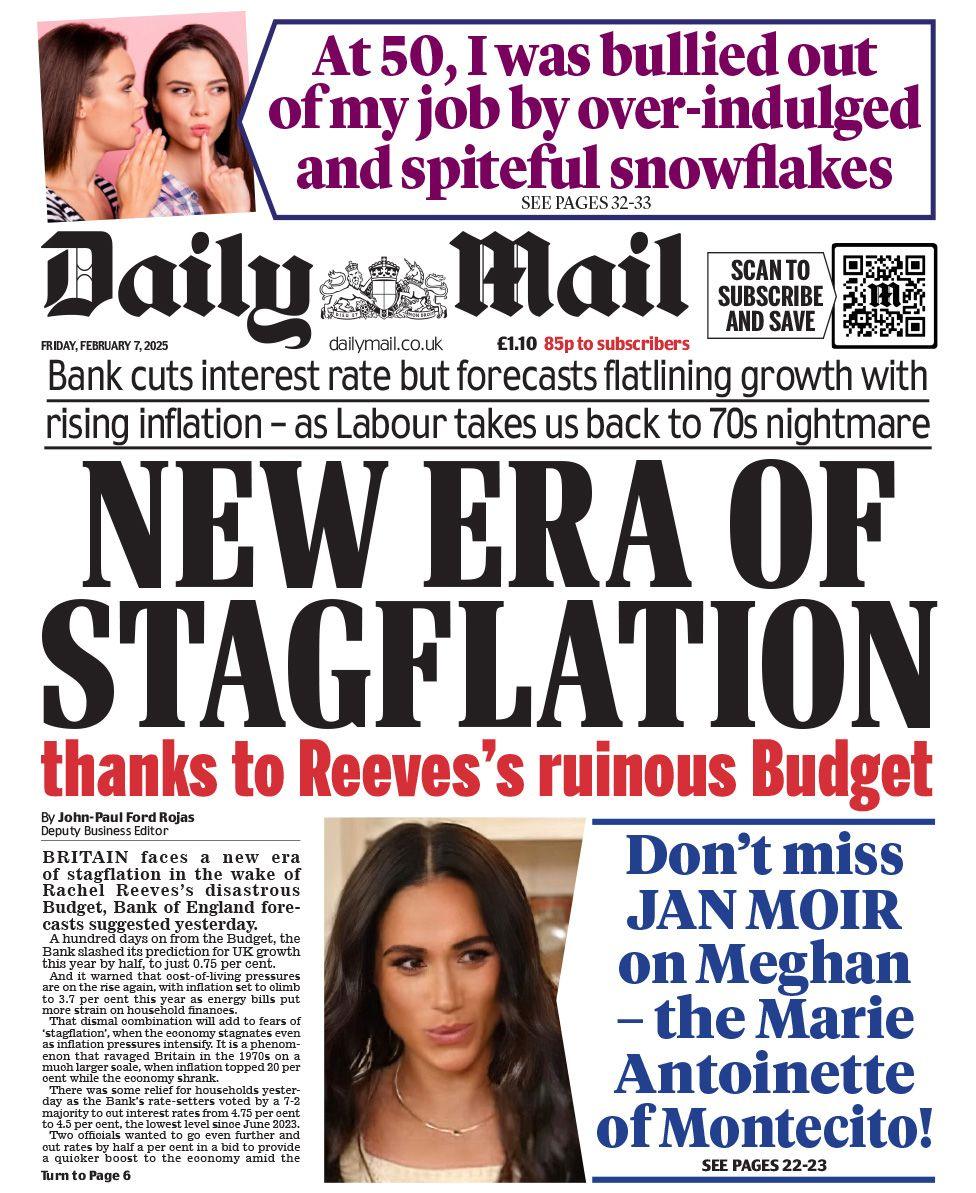 Daily Mail front page with headline New era of stagflation