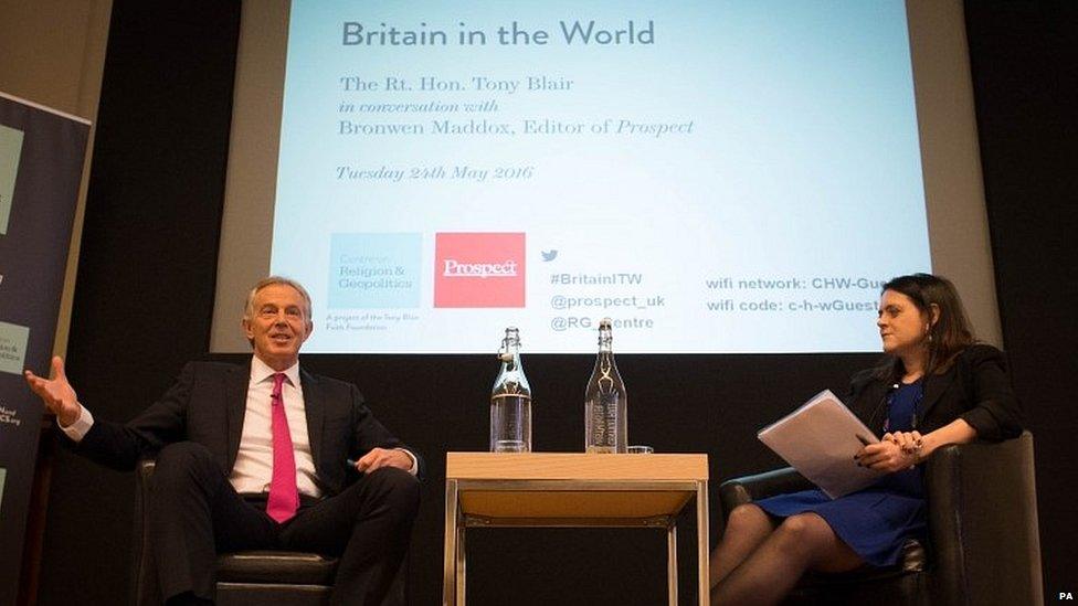 Tony Blair speaking at an event in London