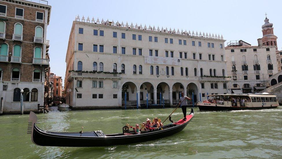 A gondola on a Venice canal