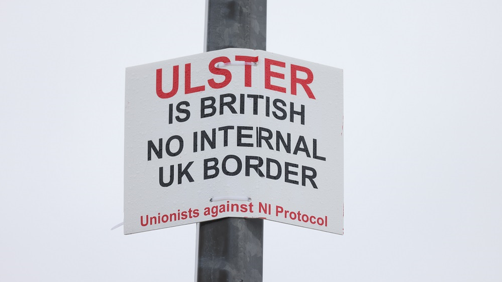 SIGN SAYS ULSTER IS BRITISH NO INTERNAL BORDER IN UK