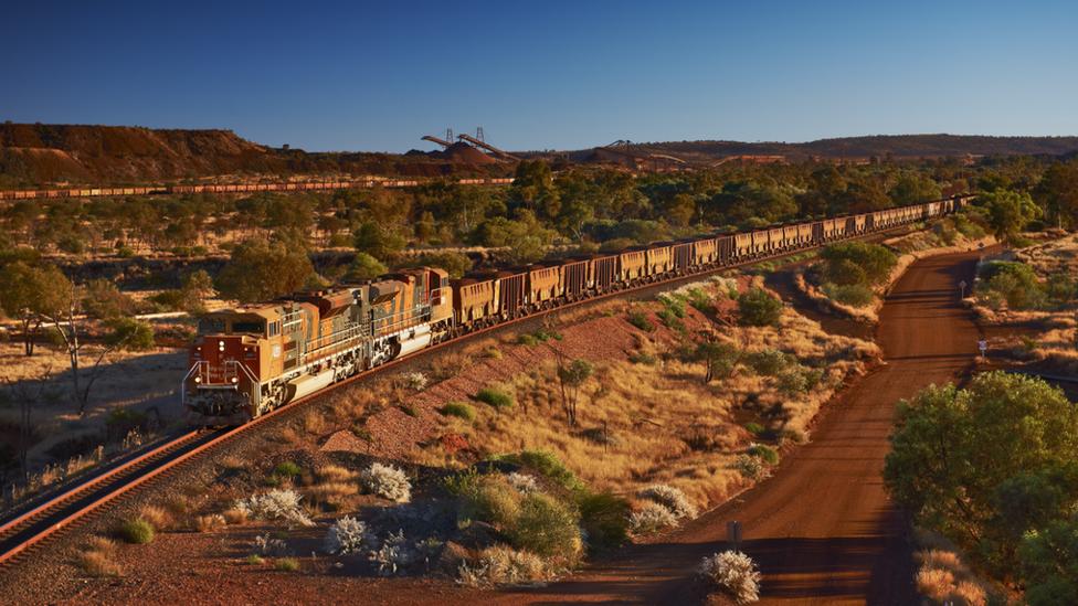 A BHP train at Newman mine in Western Australia