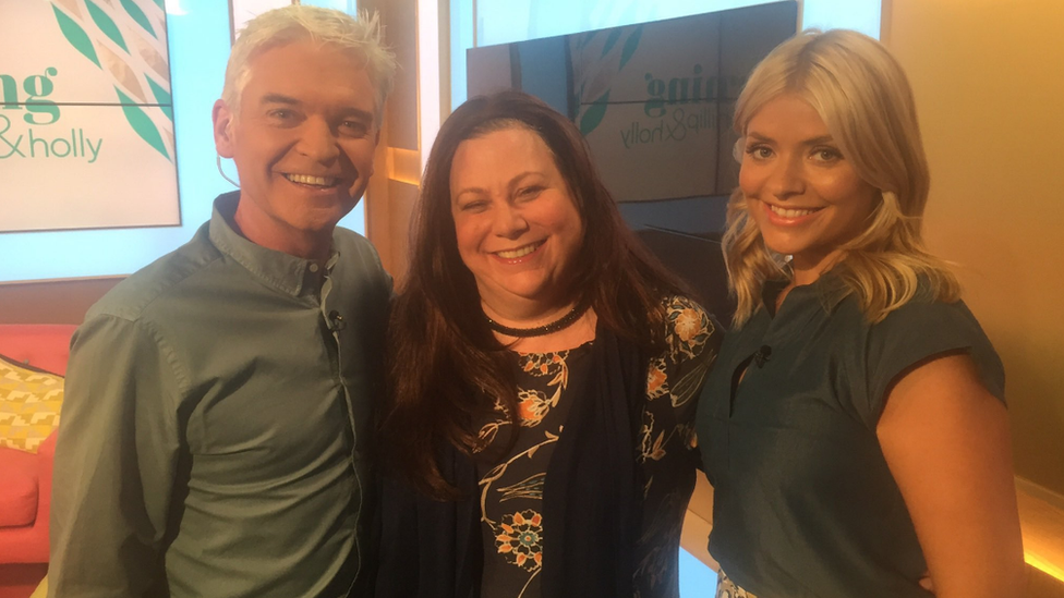 Sarah Bowles pictured with Phillip Schofield and Holly Willoughby