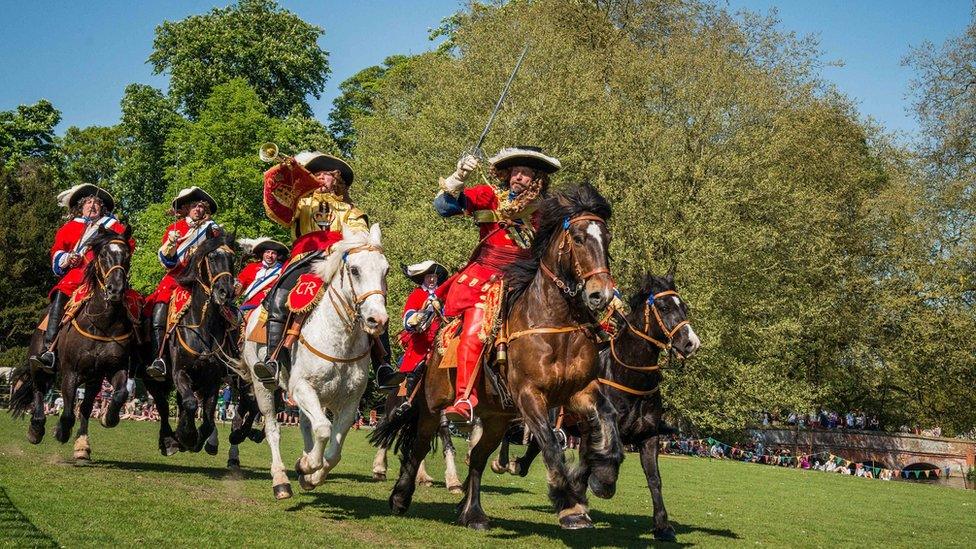 Actors in front of Blenheim Palace